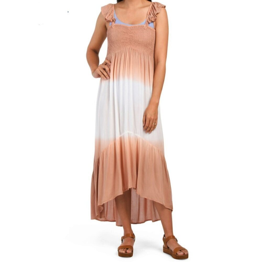 NWT RAVIYA Tie Dye Ombre Hi-low Ruffle Trim Maxi Dress Cover-up